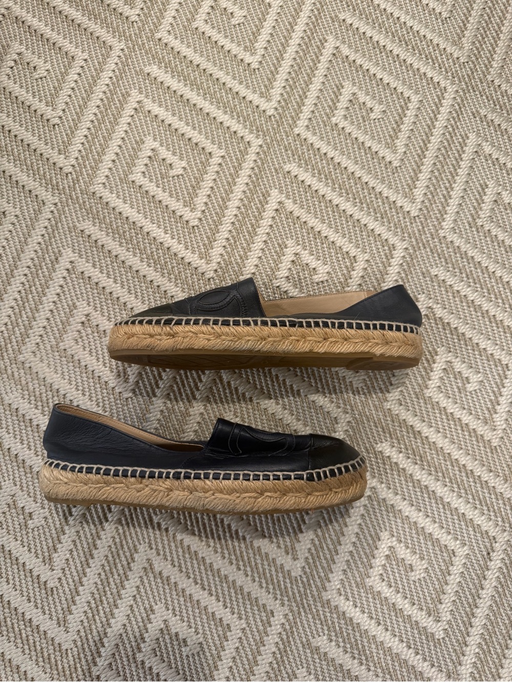 Chanel Navy and Black Leather Espadrille Loafers - Picture 6 of 6